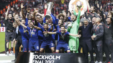 STOCKHOLM, SWEDEN - MAY 24: Players of Manchester United celebrates after the victory during the UEFA Europa League Final between Ajax and Manchester United at Friends Arena on May 24, 2017 in Stockholm, Sweden. (Photo by Nils Petter Nilsson/Getty Images)