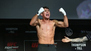 LIVERPOOL, ENGLAND - MAY 24: Darren Till acknowledges the crowd during the UFC Fight Night open workouts at Space by Echo Arena on May 24, 2018 in Liverpool, England. (Photo by Alex Livesey - Zuffa LLC/Zuffa LLC)