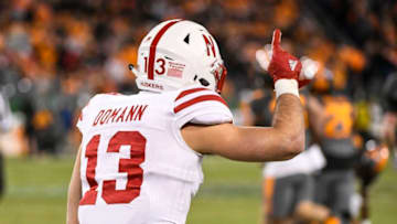 NASHVILLE, TN - DECEMBER 30: Nebraska Cornhuskers defensive back JoJo Domann (13) raises his hand after the fumble recovery during a during the Music City Bowl game between the Nebraska Cornhuskers and Tennessee Volunteers on December 30, 2016, at Nissan Stadium in Nashville, TN. (Photo by Steve Roberts/Icon Sportswire via Getty Images)