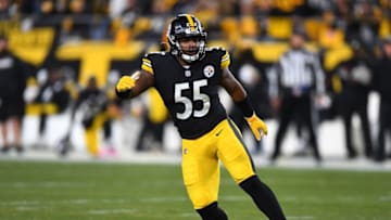 PITTSBURGH, PA - DECEMBER 05: Devin Bush #55 of the Pittsburgh Steelers in action during the game against the Baltimore Ravens at Heinz Field on December 5, 2021 in Pittsburgh, Pennsylvania. (Photo by Joe Sargent/Getty Images)