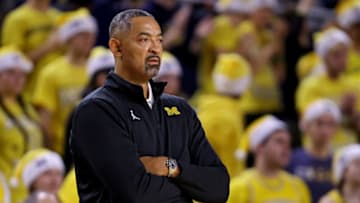 ANN ARBOR, MICHIGAN - DECEMBER 17: Juwan Howard head coach of the Michigan Wolverines looks on in the second half of a game against the Lipscomb Bisons at Crisler Arena on December 17, 2022 in Ann Arbor, Michigan. (Photo by Mike Mulholland/Getty Images)