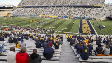 Nov 14, 2020; Morgantown, West Virginia, USA; West Virginia Mountaineers snaps a play during the third quarter against the TCU Horned Frogs at Mountaineer Field at Milan Puskar Stadium. Mandatory Credit: Ben Queen-USA TODAY Sports