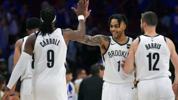 Brooklyn Nets D'Angelo Russell DeMarre Carroll Joe Harris (Photo by Drew Hallowell/Getty Images)