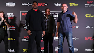 SAINT PETERSBURG, RUSSIA - APRIL 18: (L-R) Alistair Overeem of The Netherlands and Aleksei Oleinik of Russia pose for the media during the UFC Fight Night Ultimate Media Day at Hotel Astoria on April 18, 2019 in Saint Petersburg, Russia. (Photo by Jeff Bottari/Zuffa LLC/Zuffa LLC via Getty Images)