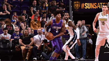 PHOENIX, AZ - FEBRUARY 10: Elfrid Payton #2 of the Phoenix Suns handles the ball against the Denver Nuggets on February 10, 2018 at Talking Stick Resort Arena in Phoenix, Arizona. NOTE TO USER: User expressly acknowledges and agrees that, by downloading and or using this photograph, user is consenting to the terms and conditions of the Getty Images License Agreement. Mandatory Copyright Notice: Copyright 2018 NBAE (Photo by Michael Gonzales/NBAE via Getty Images)