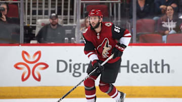 GLENDALE, AZ - OCTOBER 30: Jason Demers #55 of the Arizona Coyotes skates with the puck during the NHL game against the Ottawa Senators at Gila River Arena on October 30, 2018 in Glendale, Arizona. The Coyotes defeated the Senators 5-1. (Photo by Christian Petersen/Getty Images)