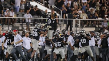ORLANDO, FL - SEPTEMBER 30: UCF players celebrate after recovering a fumble during the football game between the UCF Knights and the Memphis Tigers on September 30, 2017 at Spectrum Stadium in Orlando FL. (Photo by Joe Petro/Icon Sportswire via Getty Images)
