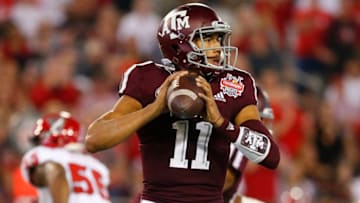 JACKSONVILLE, FL - DECEMBER 31: Texas A&M Aggies quarterback Kellen Mond (11) throws a pass during the Taxpayer Gator Bowl game between the NC State Wolfpack and the Texas A&M Aggies on December 31, 2018 at TIAA Bank Field in Jacksonville, Fl. (Photo by David Rosenblum/Icon Sportswire via Getty Images)