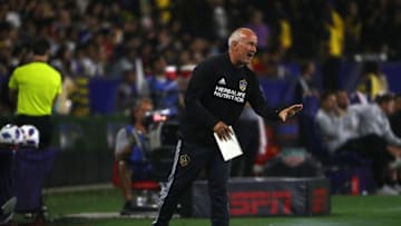 CARSON, CA - AUGUST 24: Assistant coach Dominic Kinnear of the Los Angeles Galaxy communicates from the sideline to players on the field during the first half of the MLS match at StubHub Center on August 24, 2018 in Carson, California. LAFC and the Galaxy played to a 1-1 draw. (Photo by Victor Decolongon/Getty Images)
