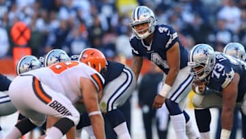 Nov 6, 2016; Cleveland, OH, USA; Dallas Cowboys quarterback Dak Prescott (4) against the Cleveland Browns at FirstEnergy Stadium. The Cowboys won 35-10. Mandatory Credit: Aaron Doster-USA TODAY Sports