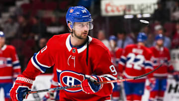 MONTREAL, QC - MARCH 21: Montreal Canadiens left wing Tomas Tatar (90) plays with the puck at warm-up before the New York Islanders versus the Montreal Canadiens game on March 21, 2019, at Bell Centre in Montreal, QC (Photo by David Kirouac/Icon Sportswire via Getty Images)
