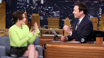 THE TONIGHT SHOW STARRING JIMMY FALLON -- Episode 0140 -- Pictured: (l-r) Actress Kristen Stewart during an interview with host Jimmy Fallon on October 7, 2014 -- (Photo by: Douglas Gorenstein/NBC)