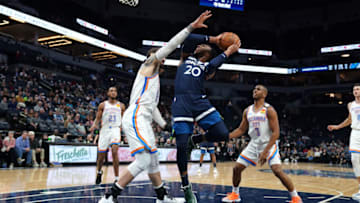 MINNEAPOLIS, MN - JANUARY 13: Josh Okogie #20 of the Minnesota Timberwolves drives to the basket during against the Oklahoma City Thunder. Copyright 2020 NBAE (Photo by Jordan Johnson/NBAE via Getty Images)