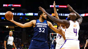 MINNEAPOLIS, MN - JANUARY 20: Karl-Anthony Towns #32 of the Minnesota Timberwolves. (Photo by David Berding/Getty Images)