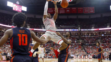 COLUMBUS, OHIO - MARCH 05: E.J. Liddell #32 of the Ohio State Buckeyes dunks the ball in the game against the Illinois Fighting Illini during the first half at Value City Arena on March 05, 2020 in Columbus, Ohio. (Photo by Justin Casterline/Getty Images)