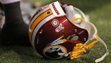 Nov 7, 2013; Minneapolis, MN, USA; A Washington Redskins helmet against the Minnesota Vikings at Mall of America Field at H.H.H. Metrodome. The Vikings defeated the Redskins 34-27. Mandatory Credit: Brace Hemmelgarn-USA TODAY Sports
