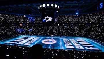 May 19, 2016; San Jose, CA, USA; A general view of the stadium as a pre-game light and music show is presented ahead of game three between the San Jose Sharks and the St. Louis Blues in the Western Conference Final of the 2016 Stanley Cup Playoffs at SAP Center at San Jose. The Sharks won 3-0. Mandatory Credit: John Hefti-USA TODAY Sports