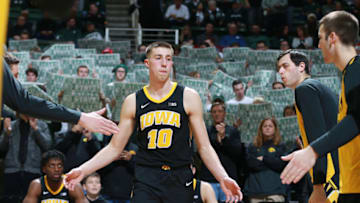 EAST LANSING, MI - DECEMBER 03: Joe Wieskamp #10 of the Iowa Hawkeyes during pregame introductions before the game against the Michigan State Spartans at Breslin Center on December 3, 2018 in East Lansing, Michigan. (Photo by Rey Del Rio/Getty Images)