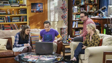 "The Geology Elevation" -- Pictured: Amy Farrah Fowler (Mayim Bialik), Sheldon Cooper (Jim Parsons), Leonard Hofstadter (Johnny Galecki) and Penny (Kaley Cuoco). When Bert (Brian Posehn), a Caltech geologist, wins the MacArthur Genius fellowship, Sheldon is overcome with jealousy. Also, Wolowitz finds an old remote control Stephen Hawking action figure he invented, on THE BIG BANG THEORY, Thursday, Nov. 17 (8:00-8:31 PM, ET/PT), on the CBS Television Network. Stephen Hawking returns to guest star as himself. Photo: Monty Brinton/CBS ÃÂ©2016 CBS Broadcasting, Inc. All Rights Reserved.