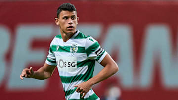 BRAGA, PORTUGAL - APRIL 25: Matheus Nunes of Sporting CP looks on during the Liga NOS match between SC Braga and Sporting CP at Estadio Municipal de Braga on April 25, 2021 in Braga, Portugal. Sporting stadiums around Portugal remain under strict restrictions due to the Coronavirus Pandemic as Government social distancing laws prohibit fans inside venues resulting in games being played behind closed doors. (Photo by Jose Manuel Alvarez/Quality Sport Images/Getty Images)
