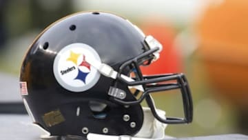 Dec 21, 2014; Pittsburgh, PA, USA; A Pittsburgh Steelers helmet on the sidelines as the Steelers play the Kansas City Chiefs during the first quarter at Heinz Field. The Steelers won 20-12. Mandatory Credit: Charles LeClaire-USA TODAY Sports