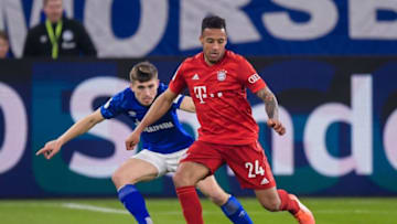 (L-R) Jonjoe Kenny of FC Schalke 04, Corentin Tolisso of FC Bayern Munich during the German DFB Pokal quarter final match between FC Schalke 04 and Bayern Munich at the Veltins Arena on March 03, 2020 in Gelsenkirchen, Germany(Photo by ANP Sport via Getty Images)