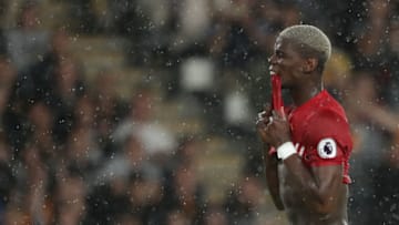 HULL, ENGLAND - AUGUST 27: Paul Pogba of Manchester United reacts after missing a free kick during the Premier League match between Hull City and Manchester United at KC Stadium on August 27, 2016 in Hull, England. (Photo by Matthew Ashton - AMA/Getty Images)