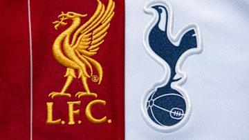 MANCHESTER, ENGLAND - MAY 13: The Liverpool and Tottenham Hotspur club crests on their first team home shirts on May 13, 2020 in Manchester, England. (Photo by Visionhaus)