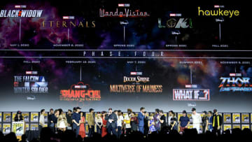 SAN DIEGO, CALIFORNIA - JULY 20: The Marvel Cinematic Universe Phase Four is announced with cast members during the Marvel Studios Panel during 2019 Comic-Con International at San Diego Convention Center on July 20, 2019 in San Diego, California. (Photo by Kevin Winter/Getty Images)