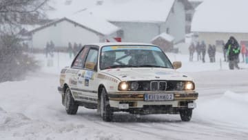 FREISTADT, AUSTRIA - JANUARY 3: Karl Raab of Austria and Martin Fuerntratt of Austria in their BMW 318is E30 during the Jaenner Rallye at Freistadt on January 3, 2019 in Freistadt, Austria. (Photo by Markus Tobisch/SEPA.Media /Getty Images)