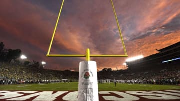 PASADENA, CALIFORNIA - JANUARY 01: A general view of the stadium as the sun sets as the Oregon Ducks play the Wisconsin Badgers during the fourth quarter in the Rose Bowl game presented by Northwestern Mutual at Rose Bowl on January 01, 2020 in Pasadena, California. (Photo by Kevork Djansezian/Getty Images)