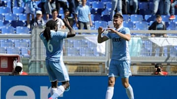 ROME, ITALY - MAY 07: Wesley Hoedt of SS Lazio celebrates a fourth goal with his team mates during the Serie A match between SS Lazio and UC Sampdoria at Stadio Olimpico on May 7, 2017 in Rome, Italy. (Photo by Marco Rosi/Getty Images)