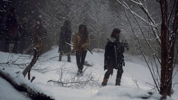 Norman Reedus as Daryl Dixon, Danai Gurira as Michonne, Khary Payton as Ezekiel, Melissa McBride as Carol Peletier, Cooper Andrews as Jerry - The Walking Dead _ Season 9, Episode 16 - Photo Credit: Gene Page/AMC