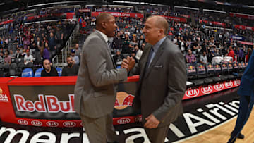 LOS ANGELES, CA - NOVEMBER 5: Head Coaches Doc Rivers of the LA Clippers and Tom Thibodeau of the Minnesota Timberwolves exchange handshakes after the game on November 5, 2018 at STAPLES Center in Los Angeles, California. NOTE TO USER: User expressly acknowledges and agrees that, by downloading and/or using this Photograph, user is consenting to the terms and conditions of the Getty Images License Agreement. Mandatory Copyright Notice: Copyright 2018 NBAE (Photo by Adam Pantozzi/NBAE via Getty Images)