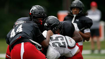 Cincinnati Bearcats running back Shaun Thomas at the Higher Ground training facility. The Enquirer.