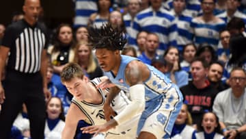 Duke basketball forward Kyle Filipowski battles Caleb Love (Rob Kinnan-USA TODAY Sports)