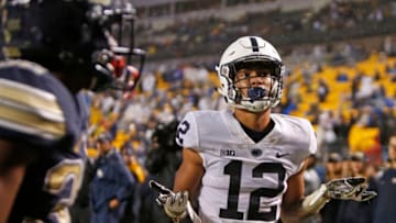 PITTSBURGH, PA - SEPTEMBER 08: Mac Hippenhammer #12 of the Penn State Nittany Lions reacts after catching a 11 yard touchdown pass against the Pittsburgh Panthers in the fourth quarter on September 8, 2018 at Heinz Field in Pittsburgh, Pennsylvania. (Photo by Justin K. Aller/Getty Images)