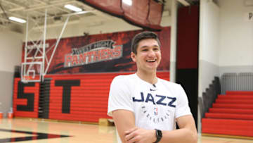 SALT LAKE CITY, UT - OCTOBER 12: Grayson Allen #24 of the Utah Jazz host an all girls basketball clinic at West High School on October 12, 2018 in Salt Lake City, Utah. NOTE TO USER: User expressly acknowledges and agrees that, by downloading and or using this Photograph, User is consenting to the terms and conditions of the Getty Images License Agreement. Mandatory Copyright Notice: Copyright 2018 NBAE (Photo by Melissa Majchrzak/NBAE via Getty Images) Grayson Allen
