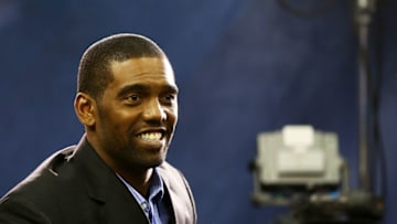 NEWARK, NJ - JANUARY 28: Former NFL player Randy Moss attends Super Bowl XLVIII Media Day at the Prudential Center on January 28, 2014 in Newark, New Jersey. Super Bowl XLVIII will be played between the Seattle Seahawks and the Denver Broncos on February 2. (Photo by Elsa/Getty Images)