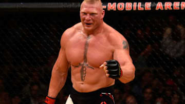 LAS VEGAS, NV - JULY 09: Brock Lesnar prepares for round two against Mark Hunt of New Zealand in their heavyweight bout during the UFC 200 event on July 9, 2016 at T-Mobile Arena in Las Vegas, Nevada. (Photo by Josh Hedges/Zuffa LLC/Zuffa LLC via Getty Images)