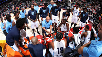 SALT LAKE CITY - JULY 2: Coach Adam Mazarei of the Memphis Grizzlies leads a huddle during the 2018 Summer League at the Vivint Smart Home Arena on July 2, 2018 in Salt Lake CIty, Utah. NOTE TO USER: User expressly acknowledges and agrees that, by downloading and or using this photograph, User is consenting to the terms and conditions of the Getty Images License Agreement. Mandatory Copyright Notice: Copyright 2018 NBAE (Photo by Joe Murphy/NBAE via Getty Images)
