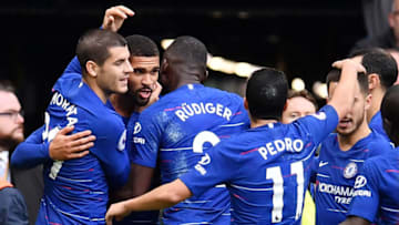 LONDON, ENGLAND - DECEMBER 02: Ruben Loftus-Cheek of Chelsea celebrates with teammates after scoring his team's second goal during the Premier League match between Chelsea FC and Fulham FC at Stamford Bridge on December 2, 2018 in London, United Kingdom. (Photo by Justin Setterfield/Getty Images)