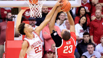 Trayce Jackson-Davis #23 of the Indiana Hoosiers blocks the shot of Zed Key #23 of the Ohio State Buckeyes (Photo by Justin Casterline/Getty Images)