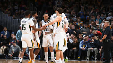 The Utah Jazz huddle. (Photo by Garrett Ellwood/NBAE via Getty Images)