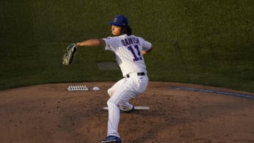 CHICAGO, ILLINOIS - AUGUST 13: Yu Darvish #11 of the Chicago Cubs throws a pitch during a game against the Brewers. (Photo by Nuccio DiNuzzo/Getty Images)
