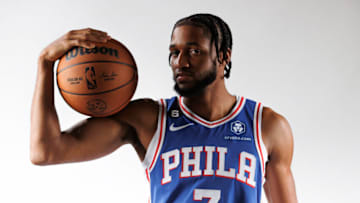 Isaiah Joe #7 of the Philadelphia 76ers poses at 76ers Training Complex on September 26, 2022 in Camden, New Jersey. (Photo by Tim Nwachukwu/Getty Images)