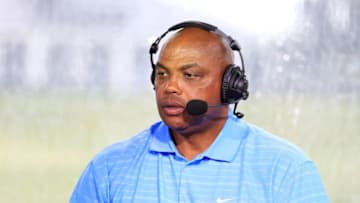 HOBE SOUND, FLORIDA - MAY 24: Charles Barkley commentates from the booth during The Match: Champions For Charity at Medalist Golf Club on May 24, 2020 in Hobe Sound, Florida. (Photo by Cliff Hawkins/Getty Images for The Match)
