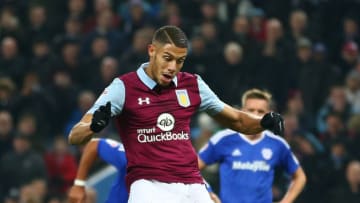 BIRMINGHAM, ENGLAND - NOVEMBER 26: Rudy Gestede of Aston Villa scores his sides third goal during the Sky Bet Championship match between Aston Villa and Cardiff City at Villa Park on November 26, 2016 in Birmingham, England. (Photo by Dave Thompson/Getty Images)
