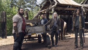 Cooper Andrews as Jerry, Ross Marquand as Aaron, Melissa McBride as Carol Peletier, Cassady McClincy as Lydia-The Walking Dead_Season 11, Episode 5-Photo Credit:Josh Stringer/AMC