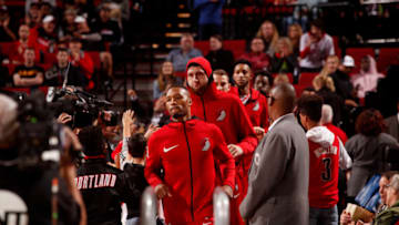 PORTLAND, OR - November 1: Damian Lillard #0 of the Portland Trail Blazers enters the arena prior to a game against the New Orleans Pelicans on November 1, 2018 at Moda Center in Portland, Oregon. NOTE TO USER: User expressly acknowledges and agrees that, by downloading and/or using this Photograph, user is consenting to the terms and conditions of the Getty Images License Agreement. Mandatory Copyright Notice: Copyright 2018 NBAE (Photo by Cameron Browne/NBAE via Getty Images)